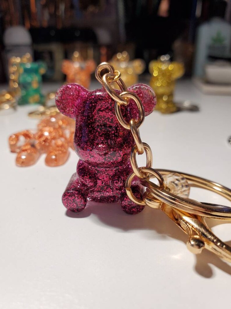 Resin teddy bear gold key chains handmade teddy bear with | Etsy