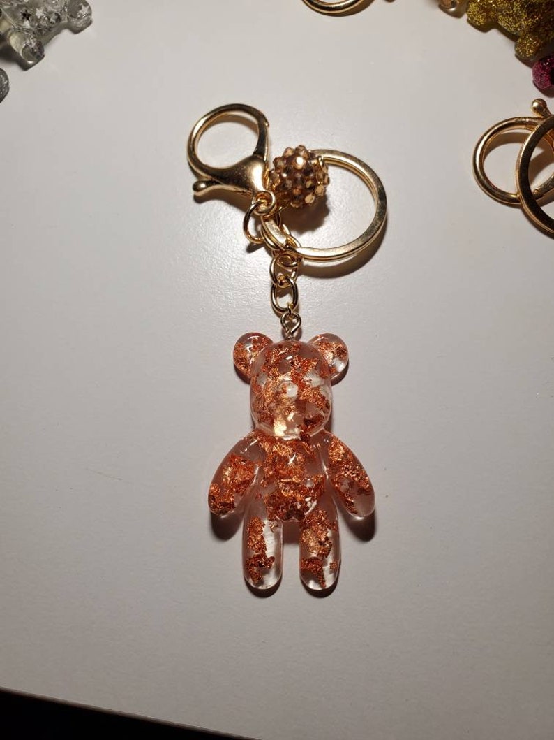 Resin teddy bear gold key chains handmade teddy bear with Etsy
