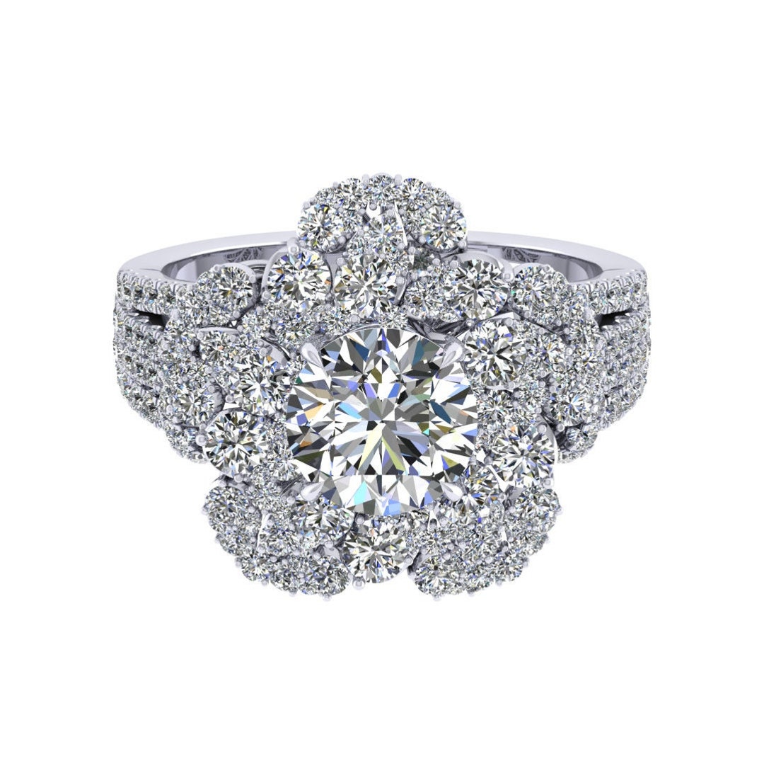 Floating Flower Halo Diamond Engagement Ring Setting, Pave Platinum ...