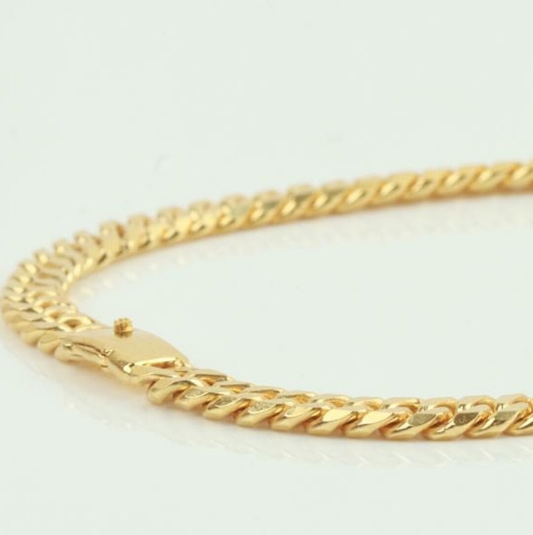 Solid Gold Chain Bracelet 18K Yellow Gold Cuban Chain Link, Handmade