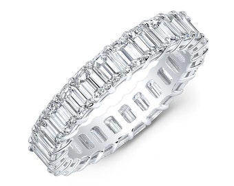 3 Carat Natural Emerald Cut Eternity Band, Shared Prong Band, Engagement Diamond Band Ring, Solid Gold and Platinum