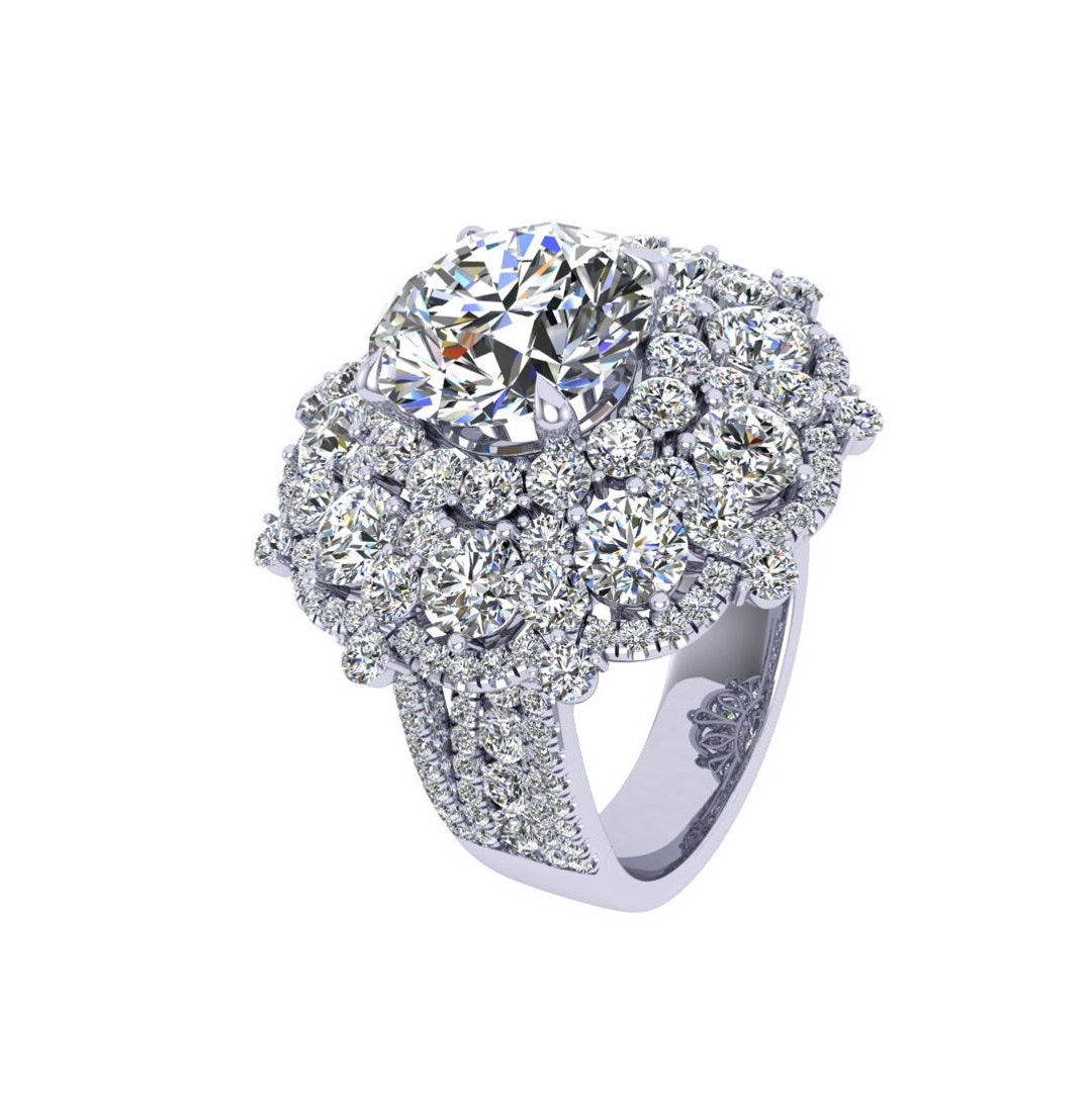 Thick Flower Halo Diamond Engagement Ring Setting, Platinum Ring ...