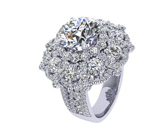Thick Flower Halo Diamond Engagement Ring Setting, Platinum Ring Setting |Custom Made Diamond Ring Setting |Proposal Ring Idea