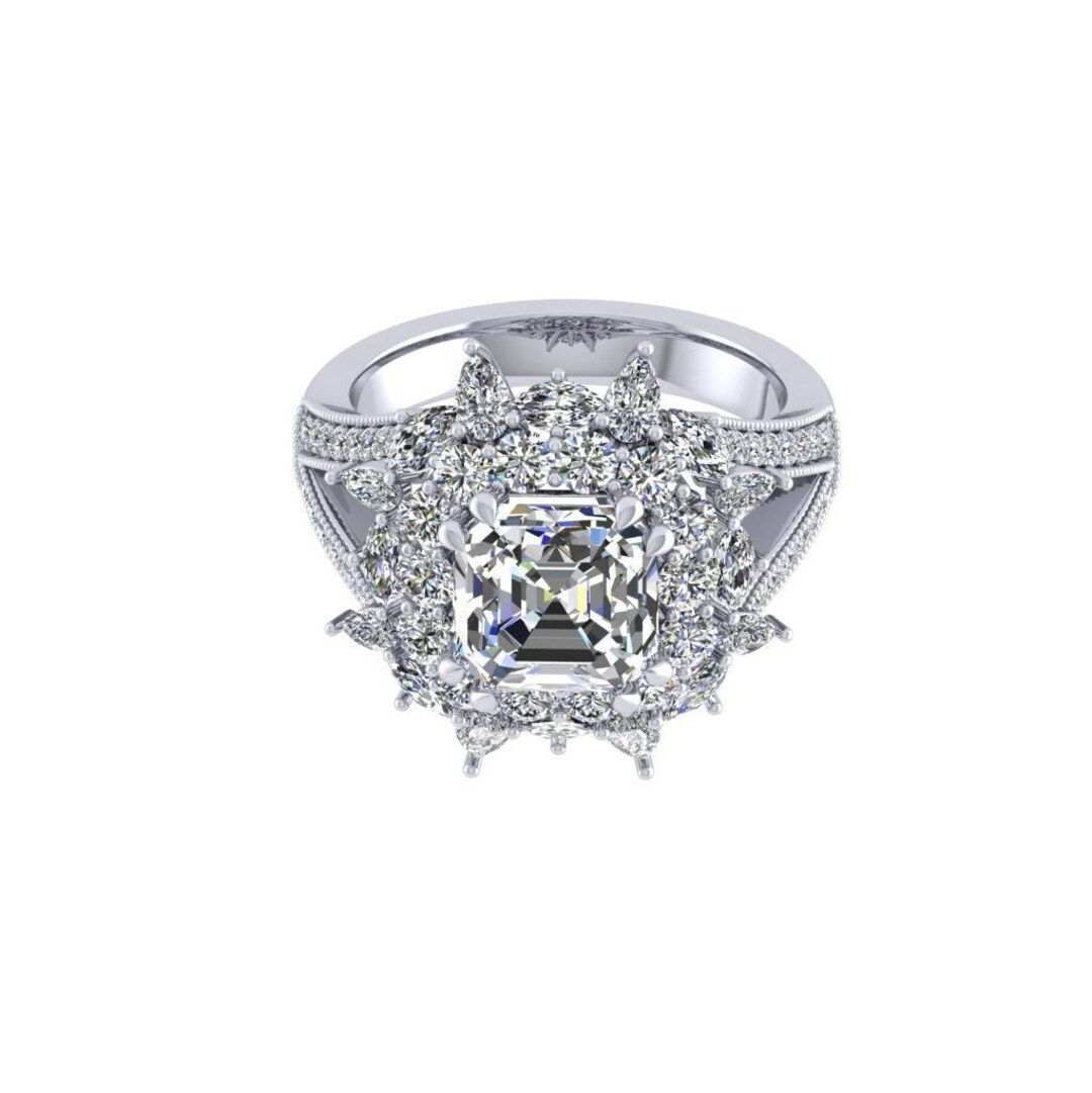 Emerald Cut Ring Setting, Platinum Setting, Mounting Ring, Engagement