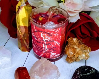 Love and seduction spell candle, crystal candles, spell candles, crystal spell candle, love spell, seduction spell, red candle, scented