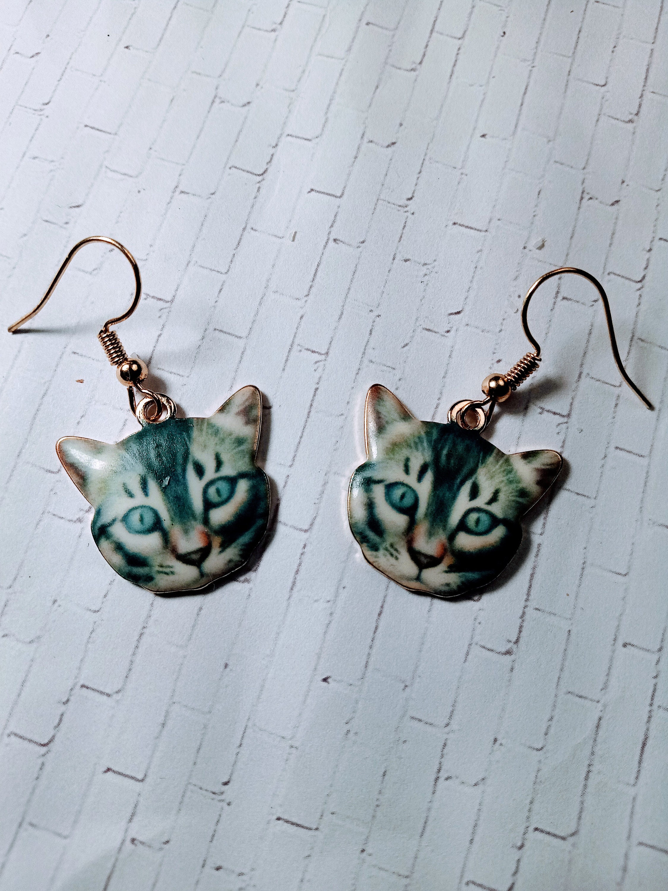 Cat earrings cat head earrings realistic cat earrings gold Etsy