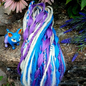 Full set of double ended dread extensions and braid mix, includes dread jewelry, 3 colors aqua blue, purple, and blonde, crochet dreads