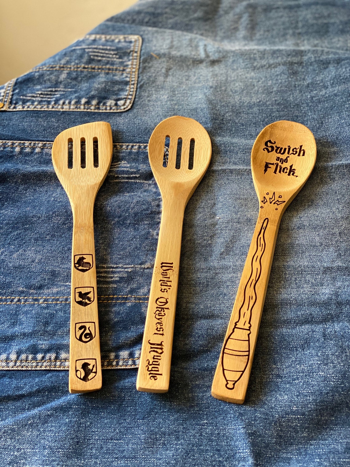 Harry Potter Kitchen Spoons Wizard Bamboo Spoon Set Harry Etsy