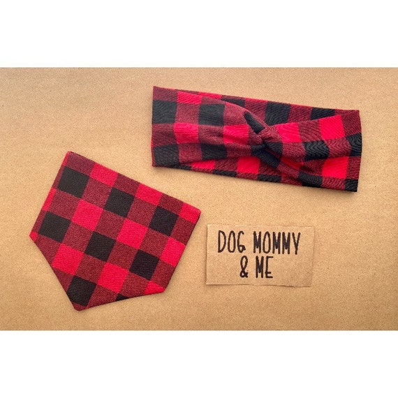 Matching Dog Bandana and Headband Set Red Plaid Dog Bandana Etsy