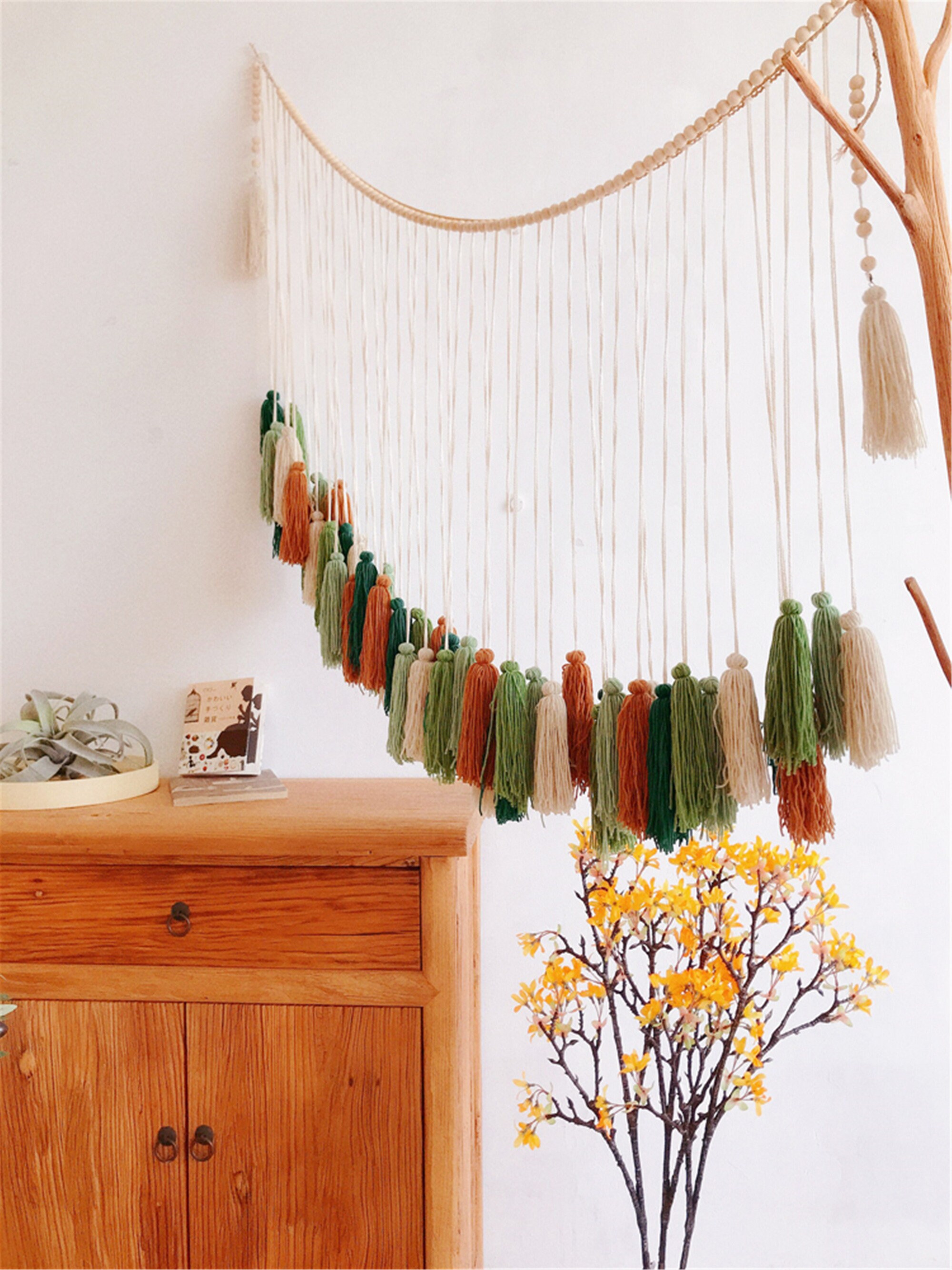 Boho Tassel Wall HangingGreen Tassel Art Hand Dyed Wall Etsy
