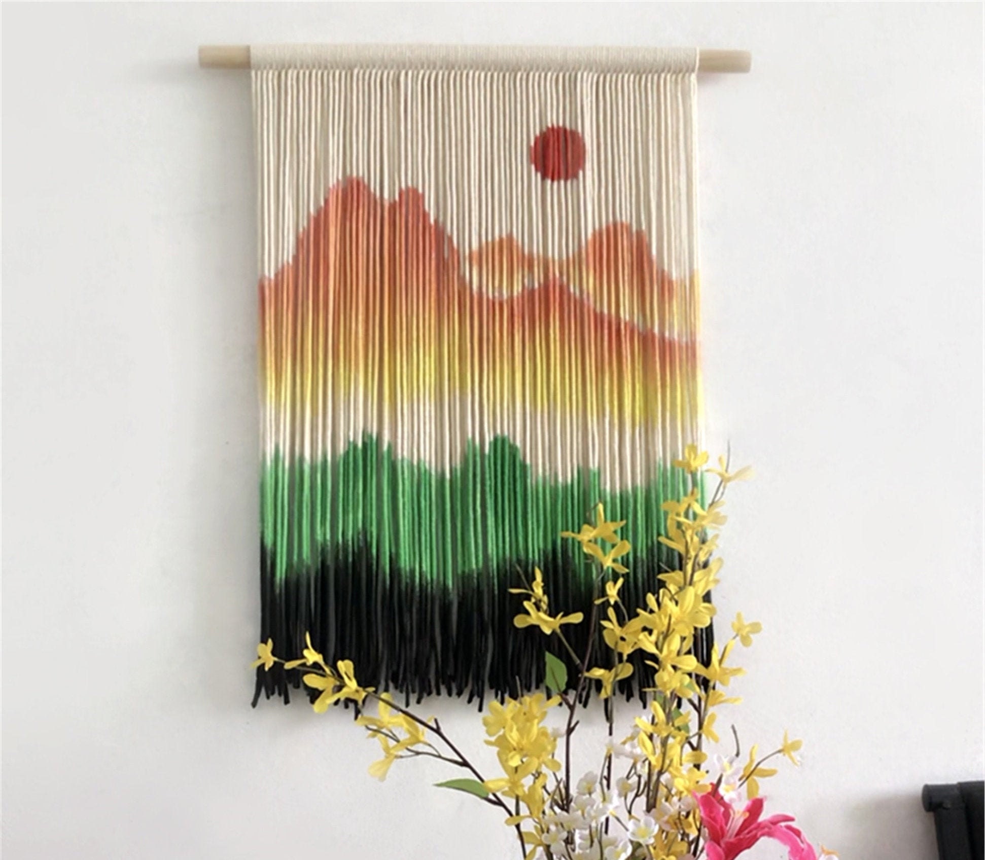 Mountain Art Macrame Muur opknoping Boho Mountain Art Dip Dye Etsy