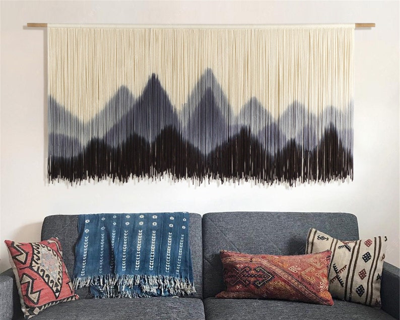 Mountain Art Large Wall Hanging Tapestry Hand Macrame Long-awaited Dip Washington Mall Dyed W