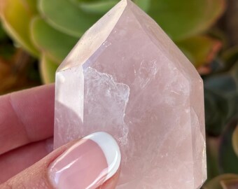 Rose Quartz Generator 89.7g, Polished Crystal Tower Point, Love Stone, Healing Crystal Decor, Heart Chakra Stone