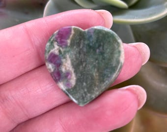 Ruby in Zoisite Heart, Polished Pocket Stone, Natural Ruby Zoisite Crystal, Healing Stone, Meditation Crystal, Spiritual Gift