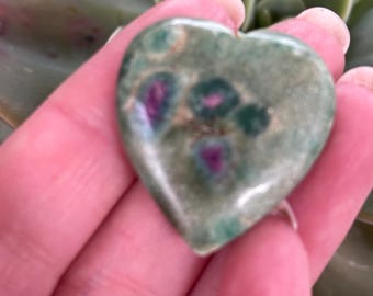 Ruby in Zoisite Heart, Polished Pocket Stone, Natural Ruby Zoisite Crystal, Healing Stone, Meditation Crystal, Spiritual Gift