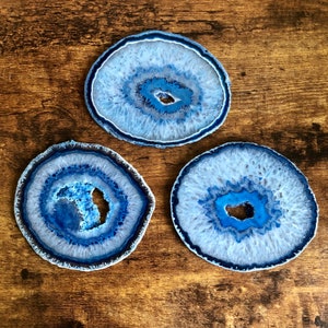 Blue Agate Coasters – Set of 3 | Beachy Luxe with Druzy Sparkle for Calm, Clarity + Everyday Magic | CrystalsMEOW