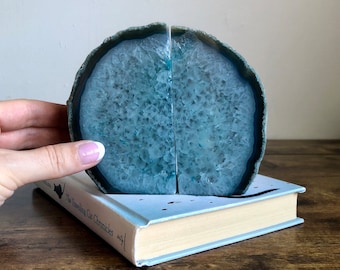 Small Blue-Green Agate Bookends | Chic Crystal Accents • CrystalsMEOW