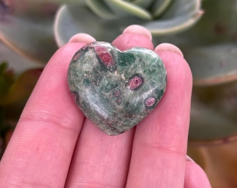 Ruby in Zoisite Heart, Polished Pocket Stone, Natural Ruby Zoisite Crystal, Healing Stone, Meditation Crystal, Spiritual Gift