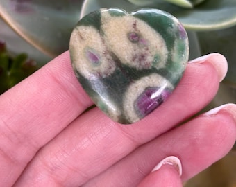Ruby in Zoisite Heart, Polished Pocket Stone, Natural Ruby Zoisite Crystal, Healing Stone, Meditation Crystal, Spiritual Gift
