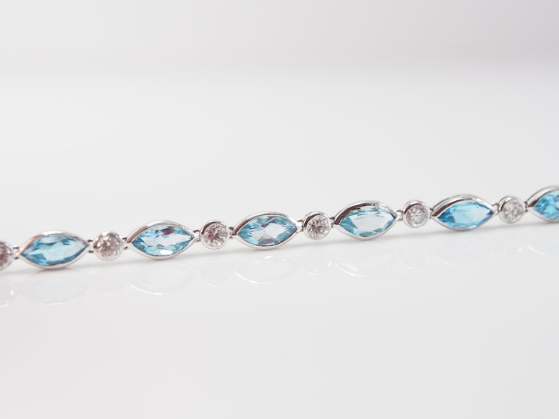 Jewelry for Women Handed-Made Bracelet Cabochon Blue Topaz Gemstone 925 Sterling Silver Bracelet White Gold Filled Gift for her