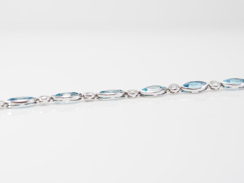 Jewelry for Women Handed-Made Bracelet Cabochon Blue Topaz Gemstone 925 Sterling Silver Bracelet White Gold Filled Gift for her