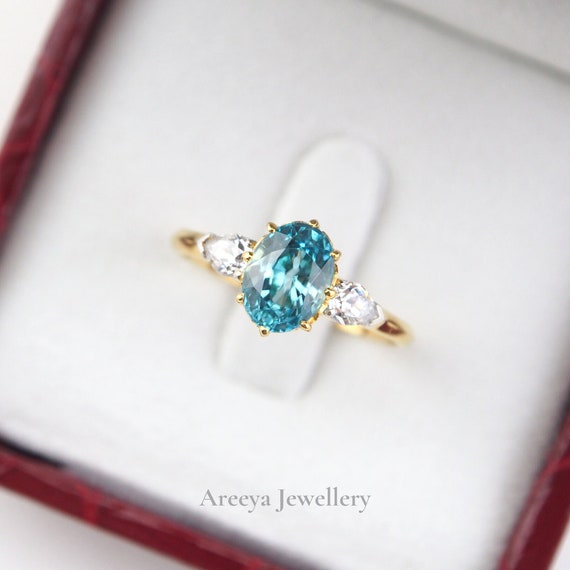 Oval Natural Blue Zircon Engagemet Ring Genuine Zircon Gemstone
