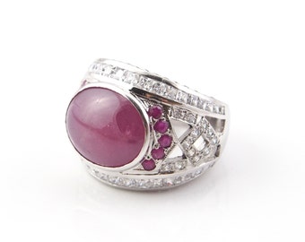 925 Silver Women Ring, Beautiful Solitaire Cabochon Ruby Gemstone, Beautiful and Old-Fashion, Perfect Gift for Women