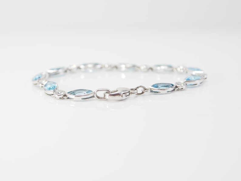 Jewelry for Women Handed-Made Bracelet Cabochon Blue Topaz Gemstone 925 Sterling Silver Bracelet White Gold Filled Gift for her