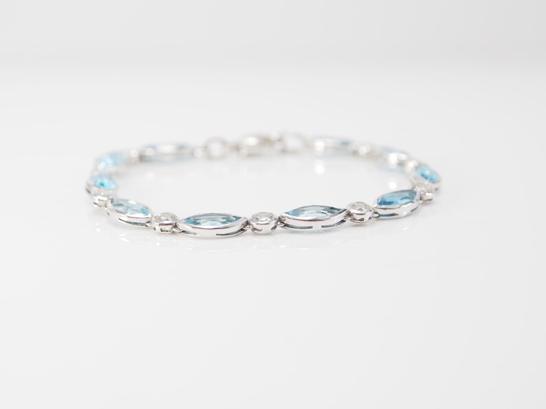 Jewelry for Women Handed-Made Bracelet Cabochon Blue Topaz Gemstone 925 Sterling Silver Bracelet White Gold Filled Gift for her