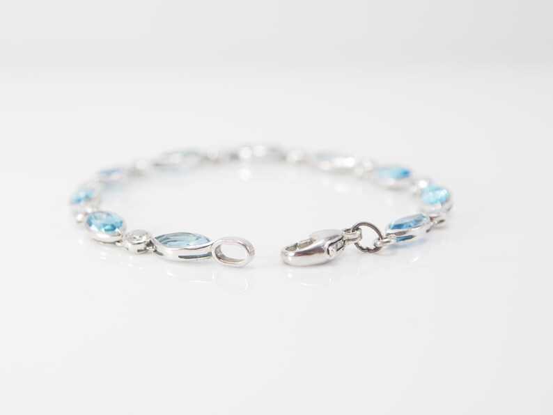Jewelry for Women Handed-Made Bracelet Cabochon Blue Topaz Gemstone 925 Sterling Silver Bracelet White Gold Filled Gift for her