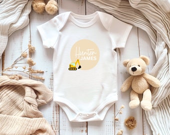 Digger Personalised Baby Bodysuit, Custom Baby Shower Gift, Custom Birth Announcement, Baby Clothing, Custom Bodysuit, Custom Baby Shirt