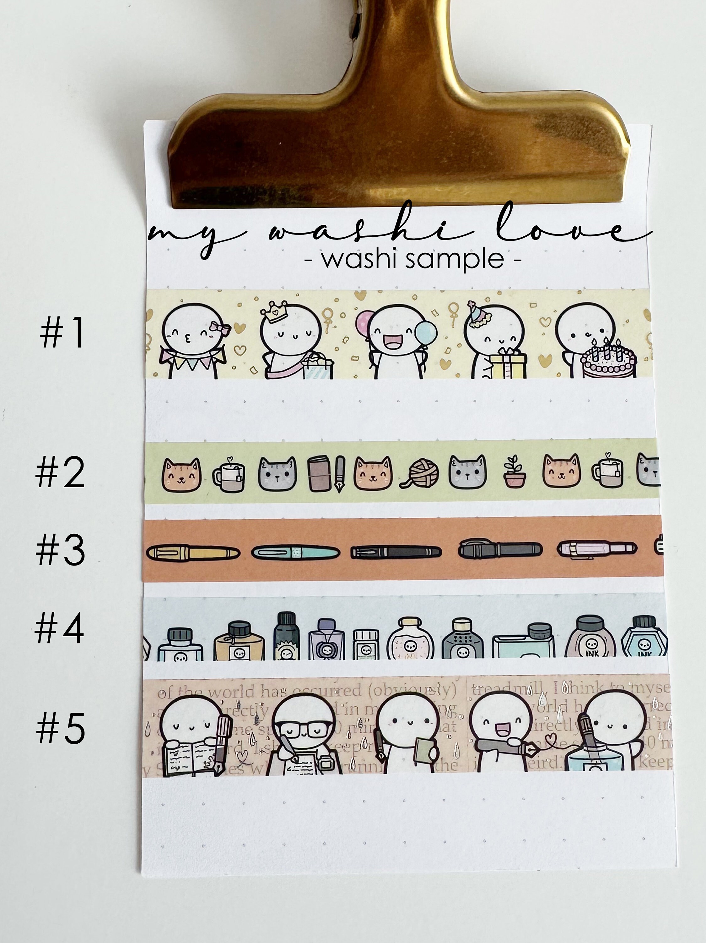 Washi Samples TCMC Birthday Bash Emotis / Cozy Cat Doodles / Ink Bottle