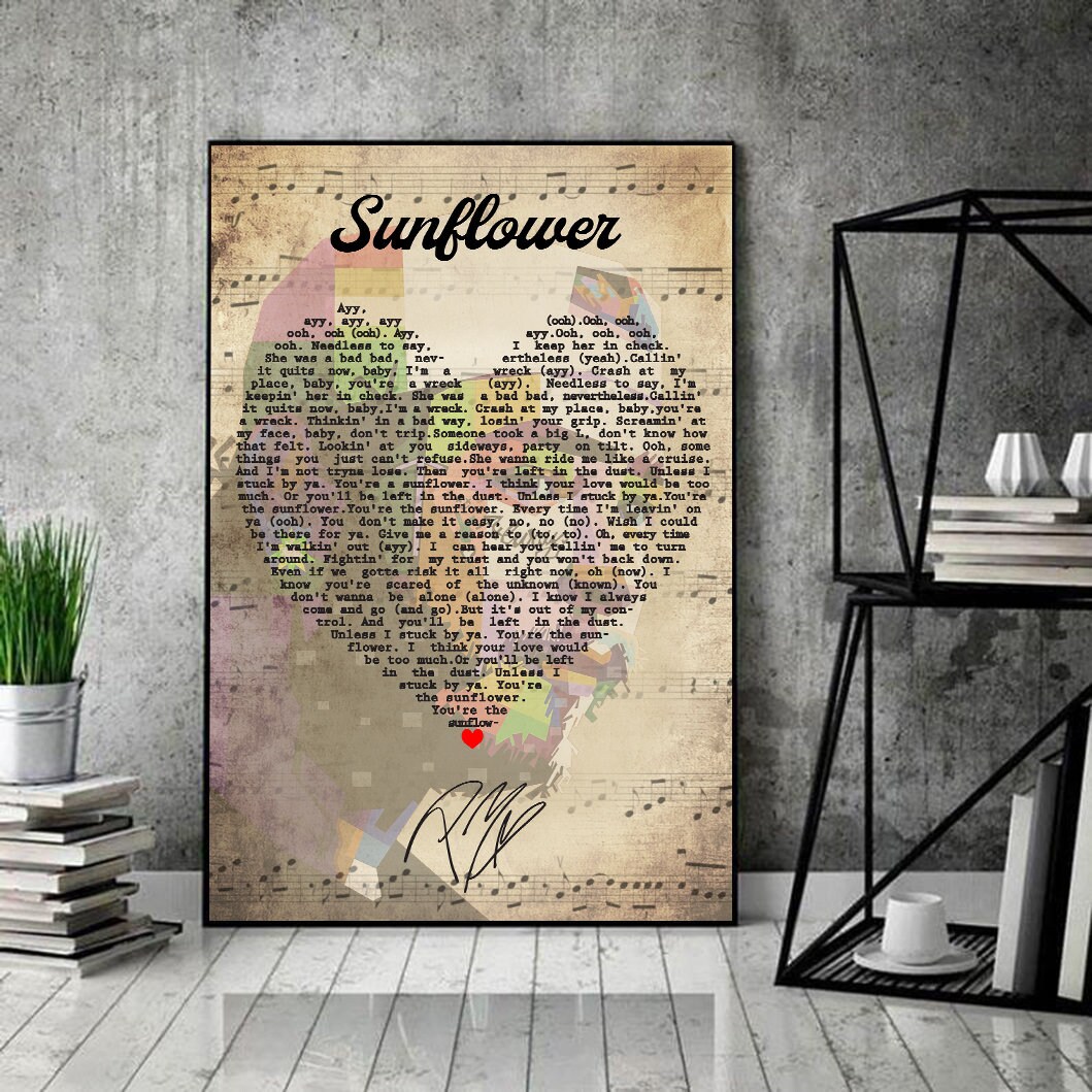 Sunflower Post Malone Lyrics Song Poster Post Malone Etsy