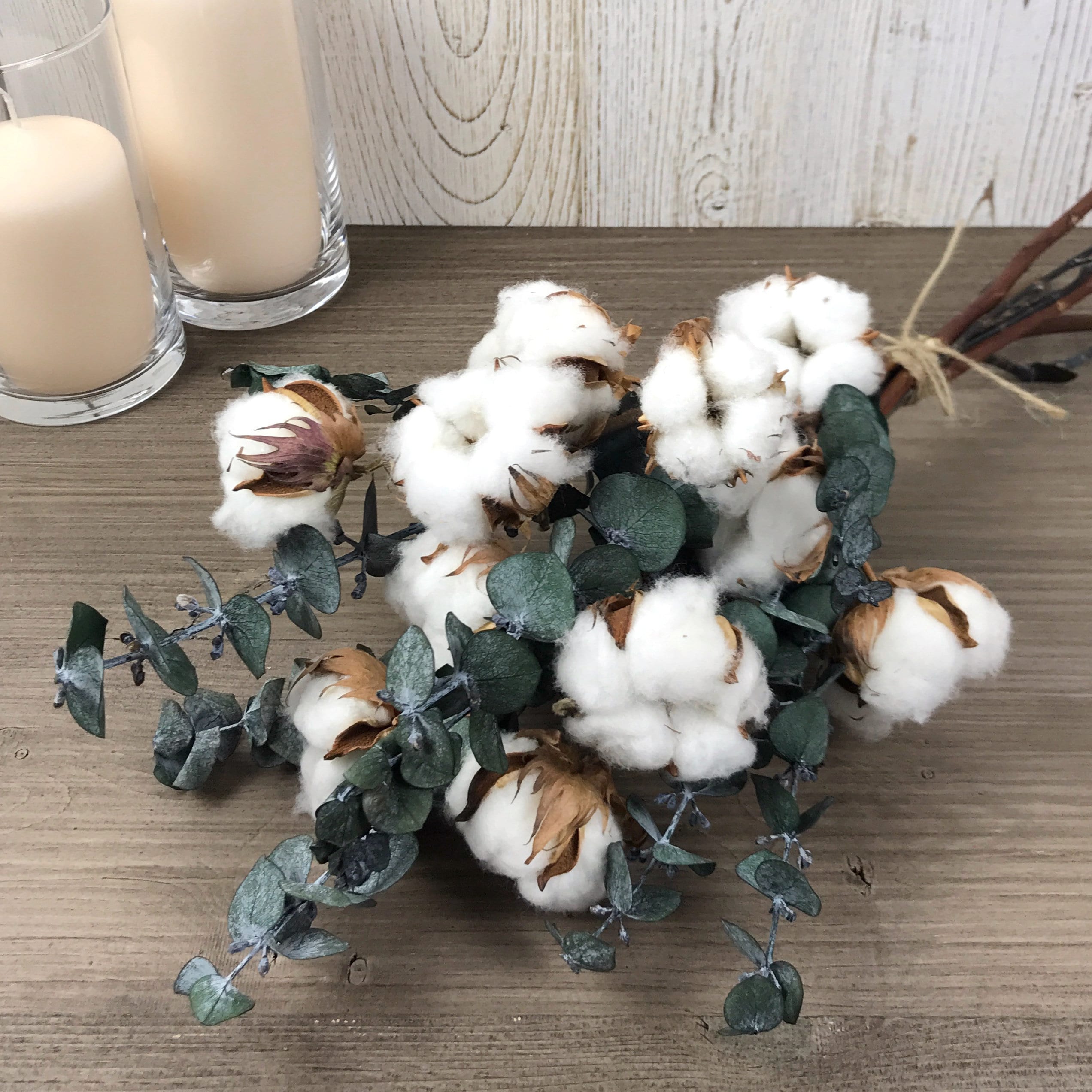Bouquet de Fleurs Séchées avec Coton et Eucalyptus Stabilisé, Bouquet d'hiver Pour Décoration Maison