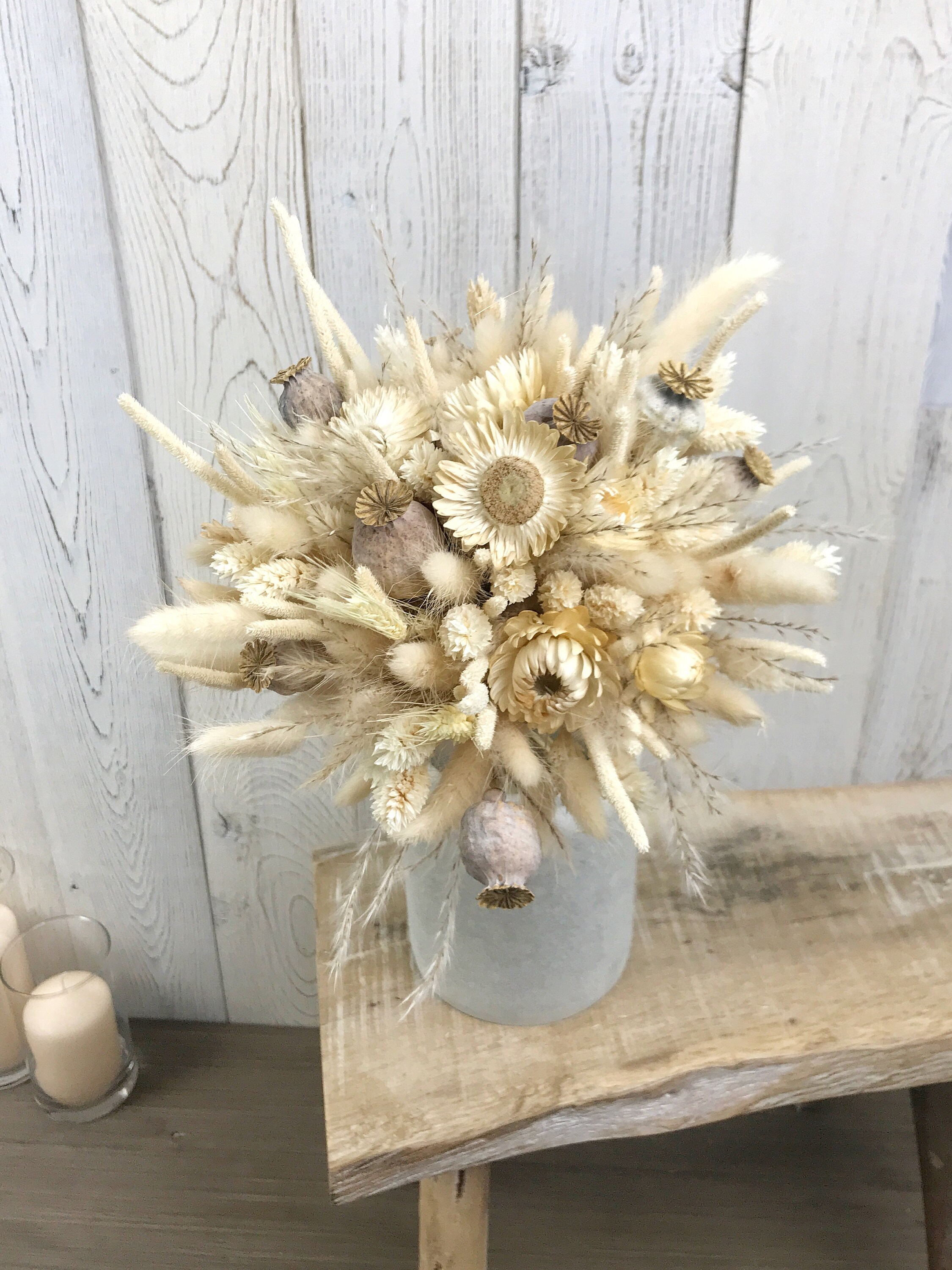Bouquet de Fleurs Séchées Naturelles Couleur Blanc Crème, Phalaris, Décoration Boho, Champêtre, Bouq