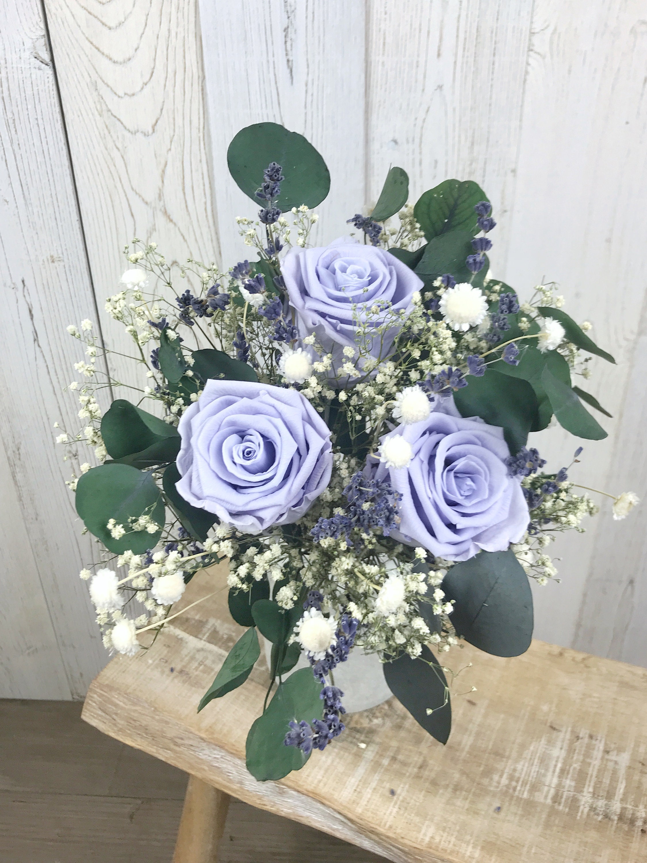 Bouquet de Fleurs Séchées et Stabilisées, avec Roses Éternelles Lavande Séchée, Bouquet La Mariée Ét