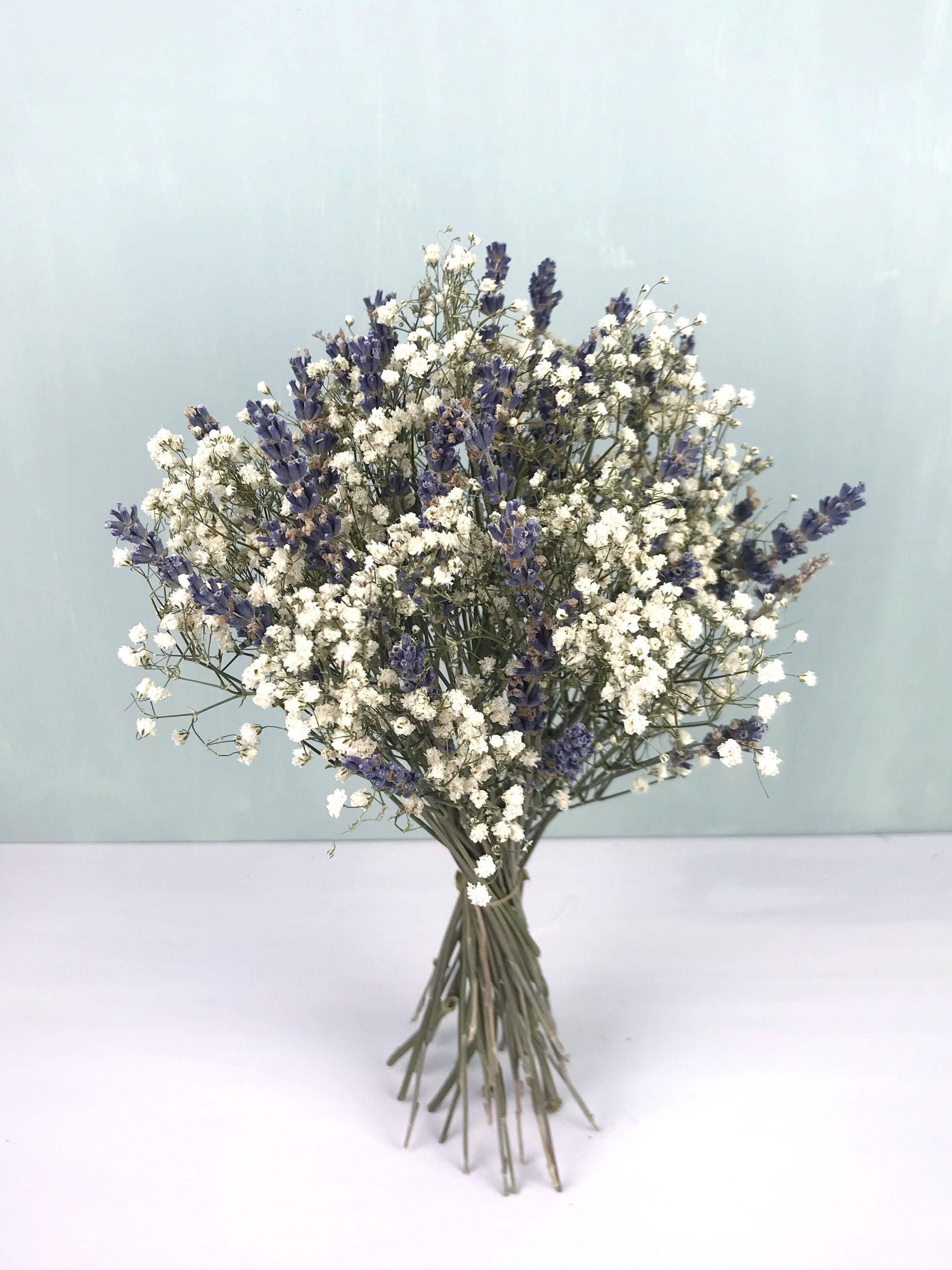 Bouquet de Fleurs Gypsophile Stabilisée et Lavande Séchées, Décoration Champêtre Bouquet La Mariée