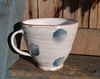 XL Mug Polka Dots | PRE-ORDER | Gift for him or her | hand-made | big dots | coffee or cappuccino blue white | 0.4L