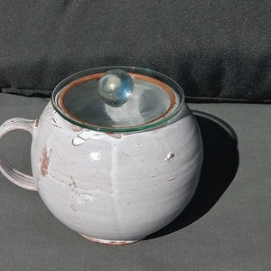 Round bulbous XL 0.6 l hand-made light ceramic coffee pot with glass lid cornflower spherical cup cup image 2