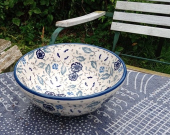 Country-style ceramic with scattered flowers | Hand-painted cereal bowl | Handmade bowl | Romantic signed Bunzlau pottery