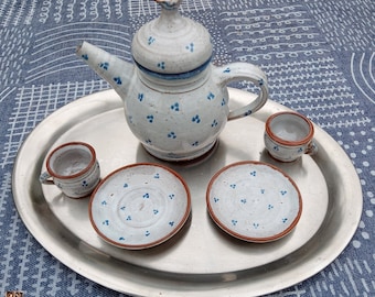 Doll tableware | hand-potted and hand-painted | Secret Santa accessories | blue-white | Jug Plates Cups | Unique tableware | Mini pot | Mini cup