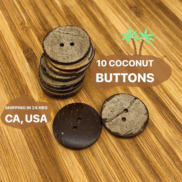Coconut Shell 10 Buttons | Different Diameters Available | Natural Organic Eco Material | Fully Recyclable