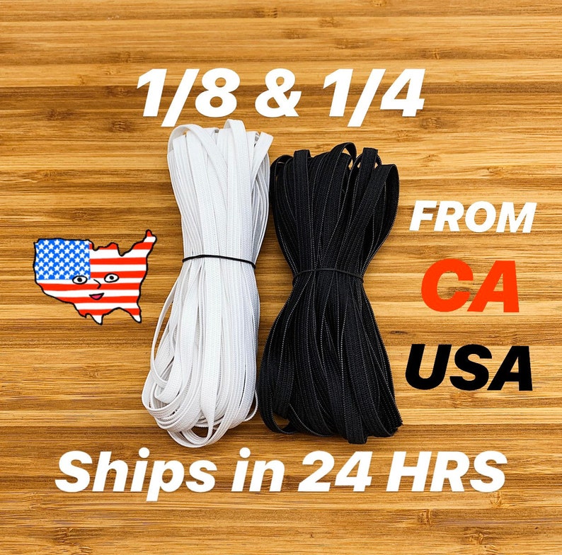 Elastic For Face Mask Band | Flat elastic 1/4 and 1/8 inch | Elastic cord | White Black | Same / Next Day Shipping from CA 