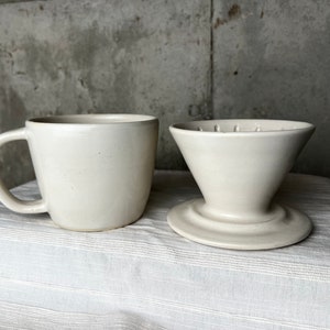 Ceramic Coffee Pour Over set Hand Made Stoneware, White image 2