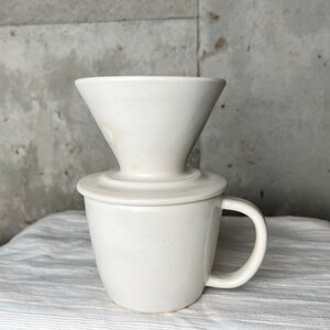 Ceramic Coffee Pour Over set Hand Made Stoneware, White image 1