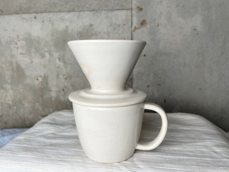 Ceramic Coffee Pour Over set Hand Made Stoneware, White image 1