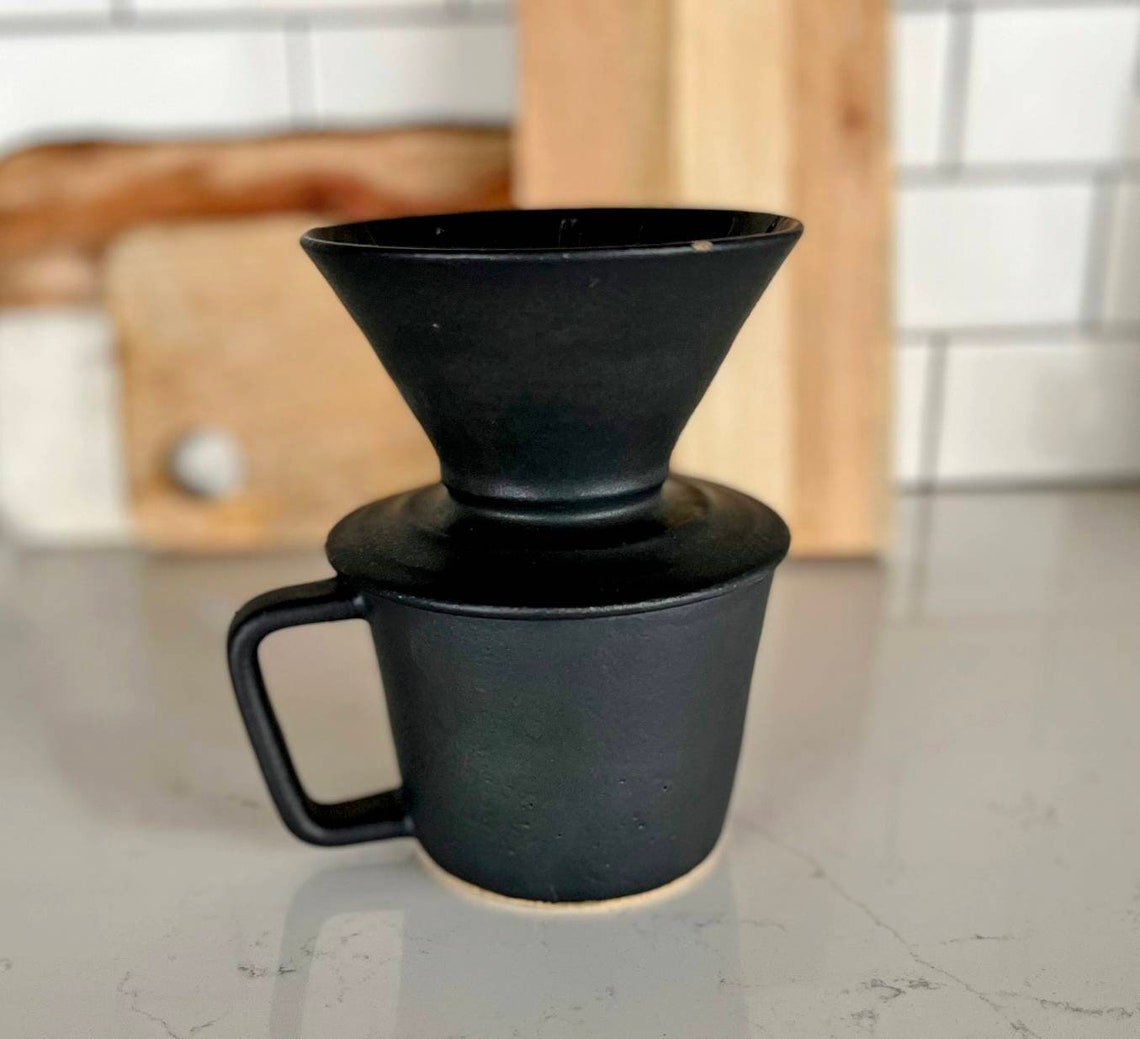 Ceramic Coffee Pour Over Set Hand Made Stoneware Black Etsy