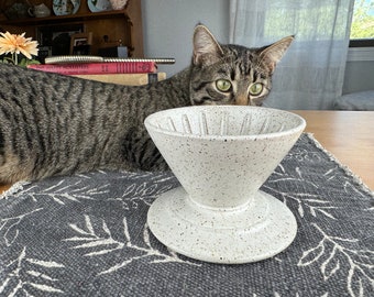 White Speckled Coffee Pour Over Top Hand Made Stoneware