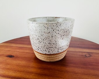 10 oz Thumbprint Cup Thumbler Mug Hand Made Stoneware, white speckle