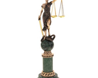 Escultura de bronce de la Dama de la Justicia: Diosa de la Justicia, pedestal de mármol